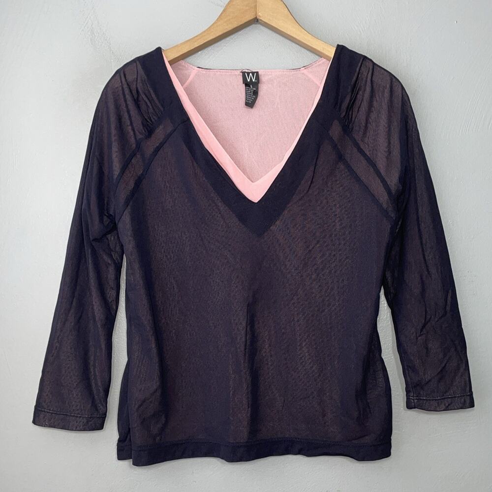 Whimsigoth Mesh Top Size L Black Pink Dark Romantic Y2K Coquette Indie Sleaze